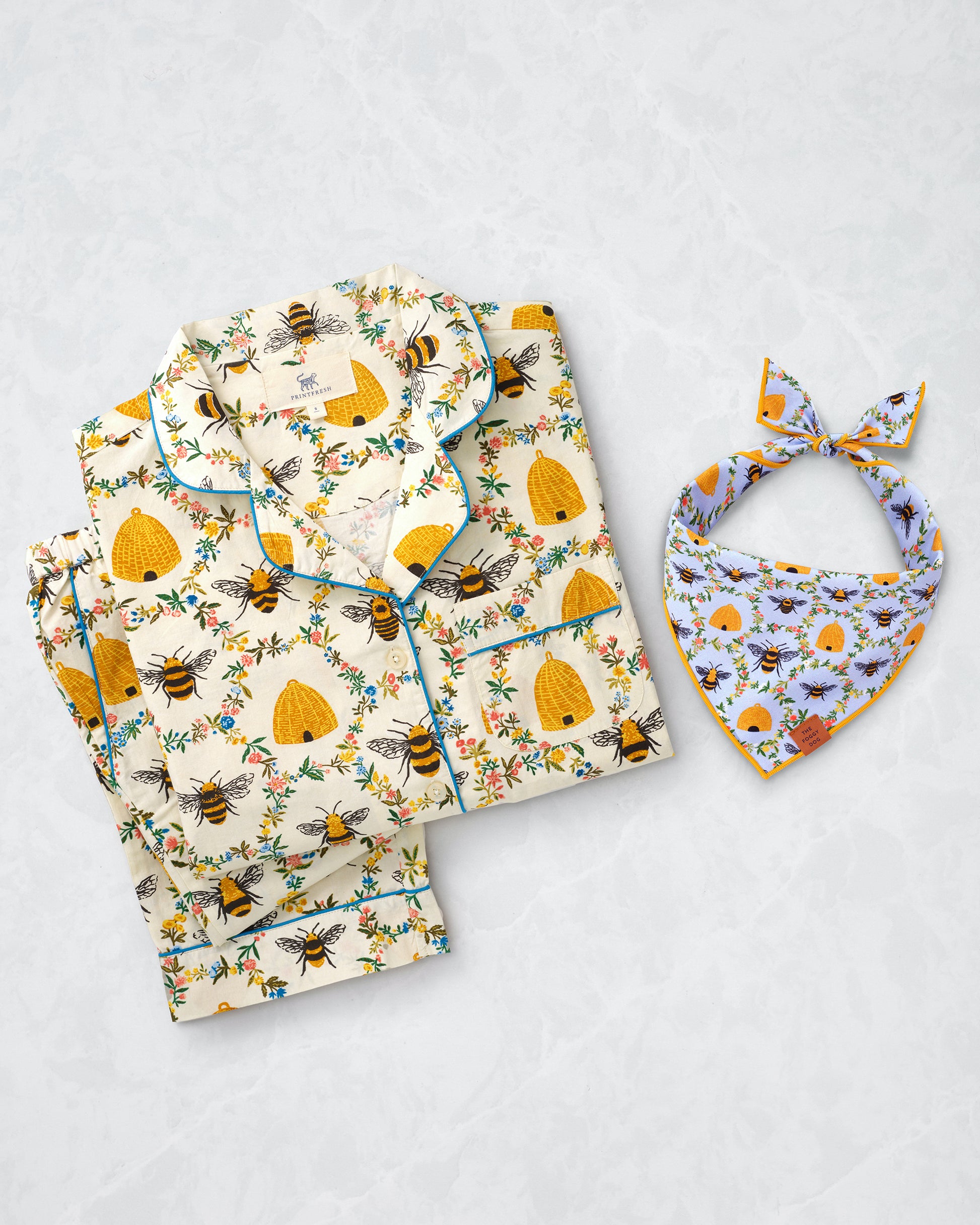 PF x The Foggy Dog Sweet Bee - Long Set & Dog Bandana Bundle - Multi - Printfresh