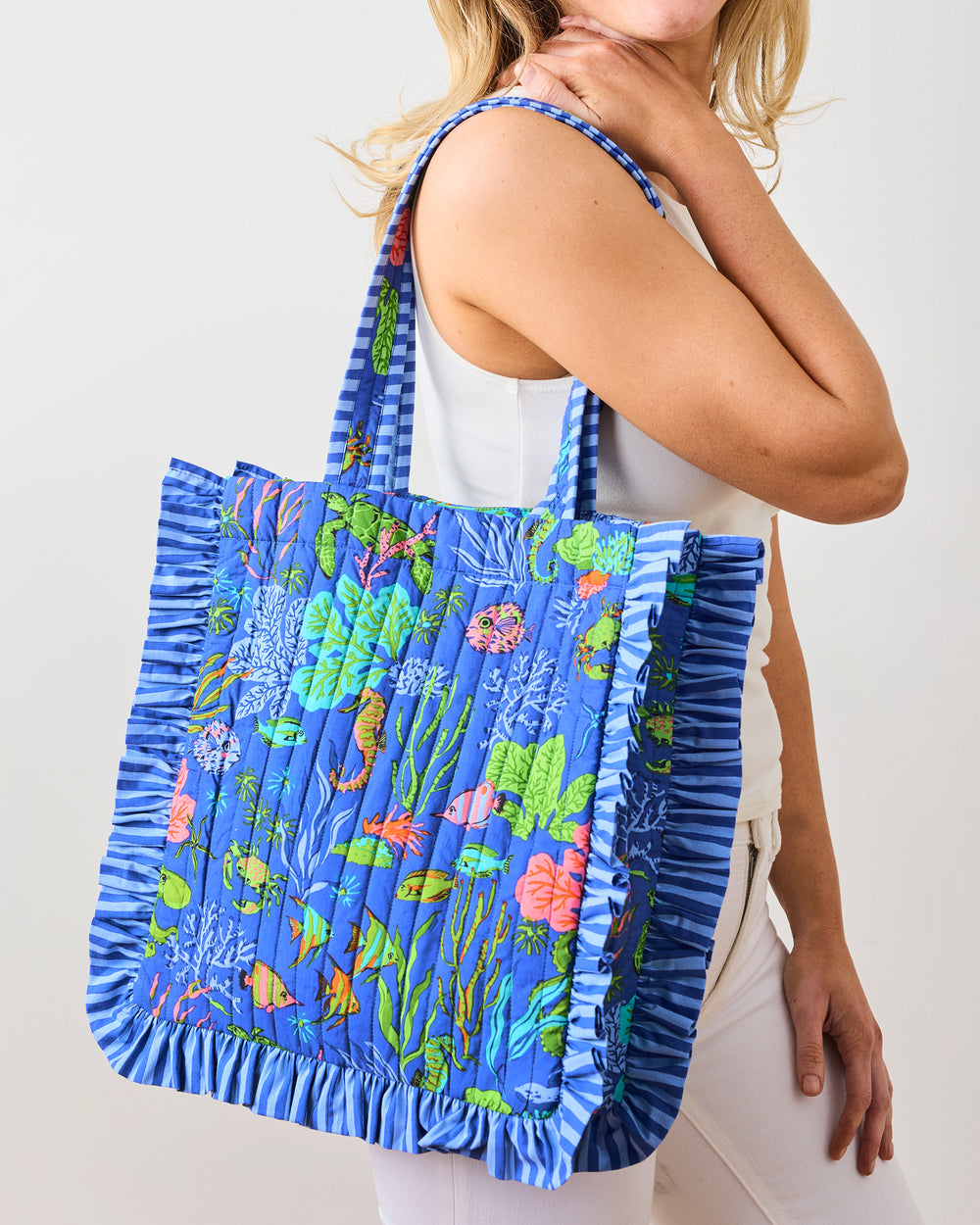 Oceania - Ruffle Tote - Sapphire - Printfresh