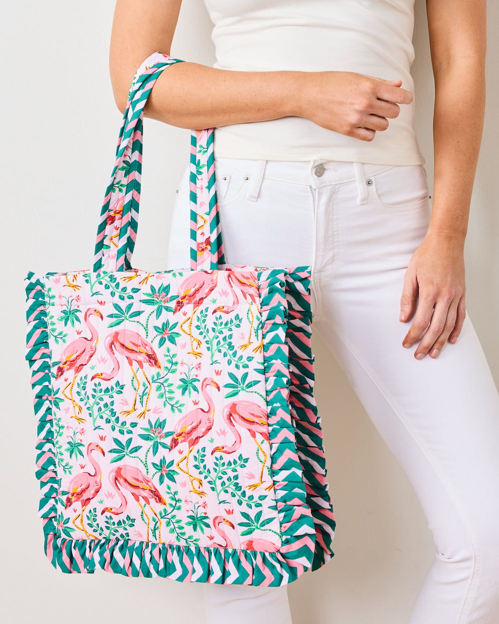 Flock Of Flamingos - Ruffle Tote - Rose - Printfresh