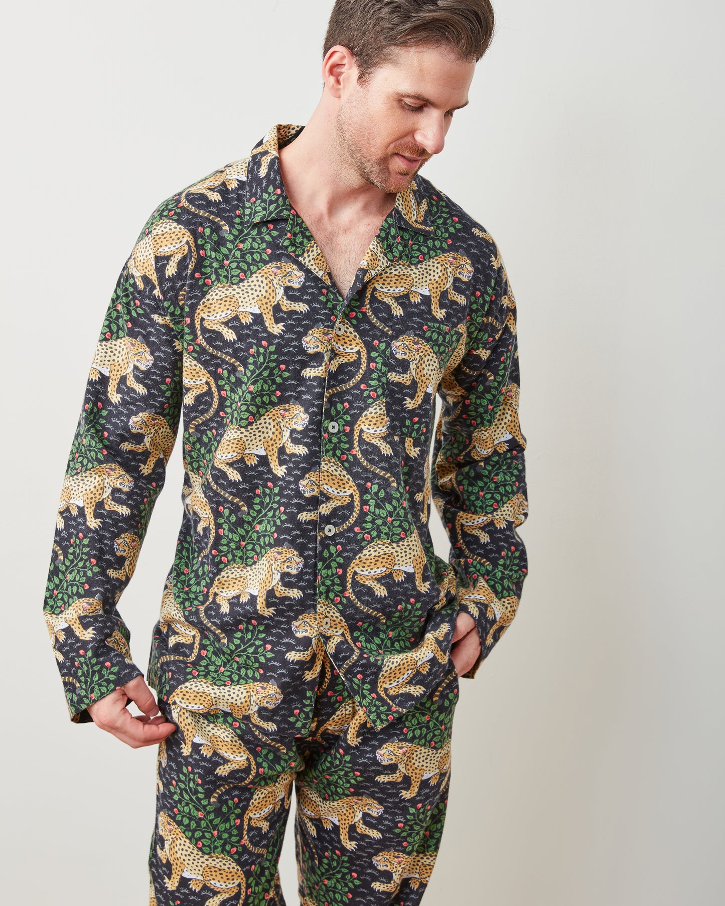 Bagheera - Men's Lightweight Flannel Long PJ Set - Ink - Printfresh
