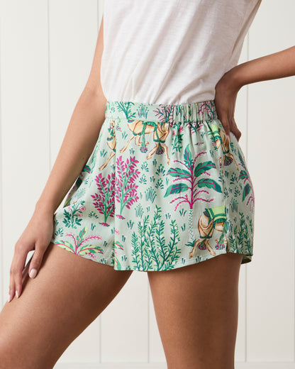 Camel's Courtyard - Eco Satin Sweet Dreams Shorts - Avocado - Printfresh
