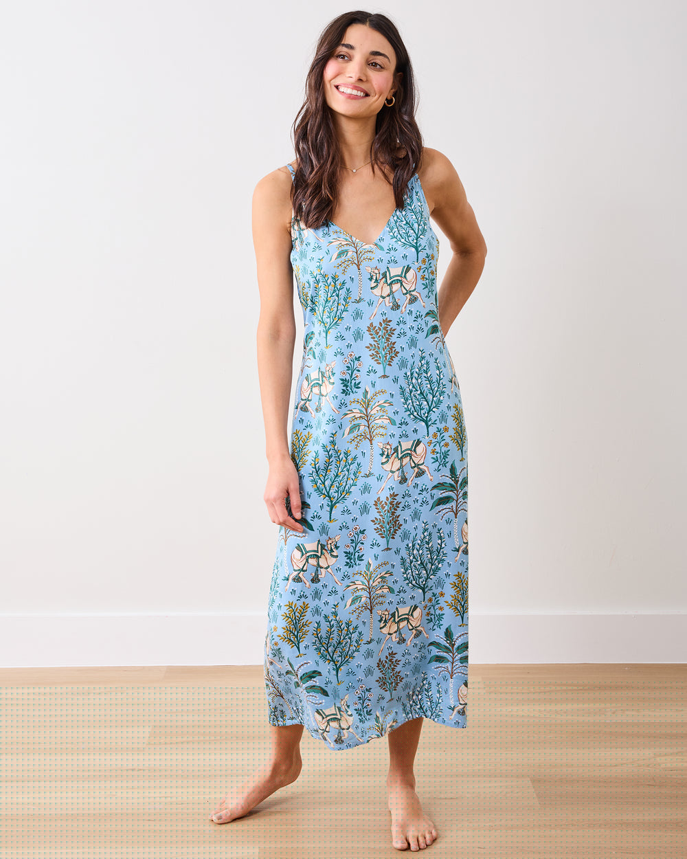 Camel's Courtyard - Eco Satin Chic To Sleep Nightie - Slate Blue - Printfresh