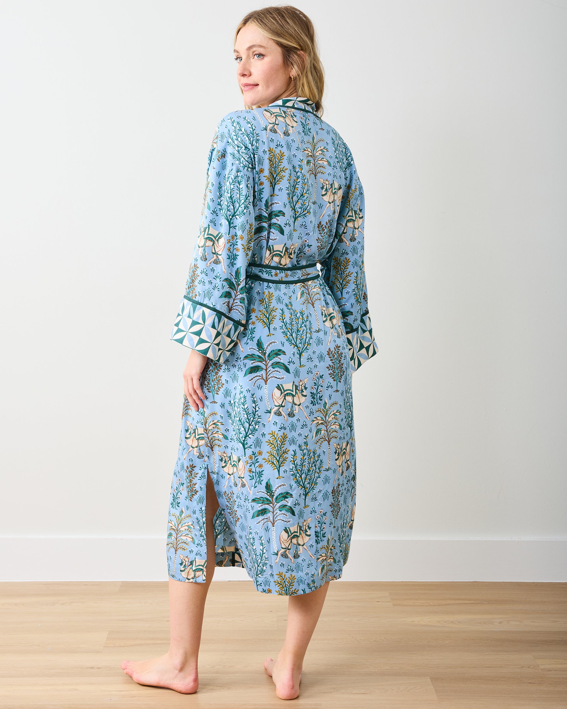 Camel's Courtyard - Eco Satin Robe - Slate Blue - Printfresh