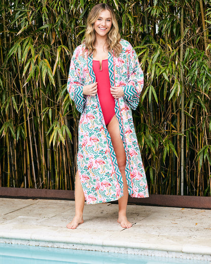 Flock of Flamingos - Eco Satin Robe - Rose - Printfresh