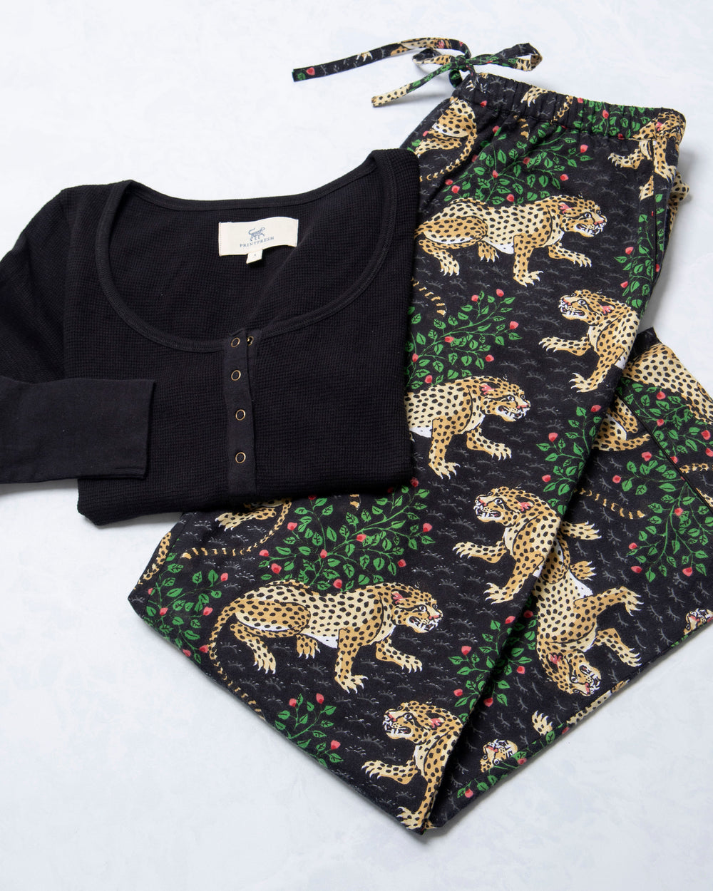Bagheera - Henley & Lightweight Flannel PJ Pants Set - Ink - Printfresh