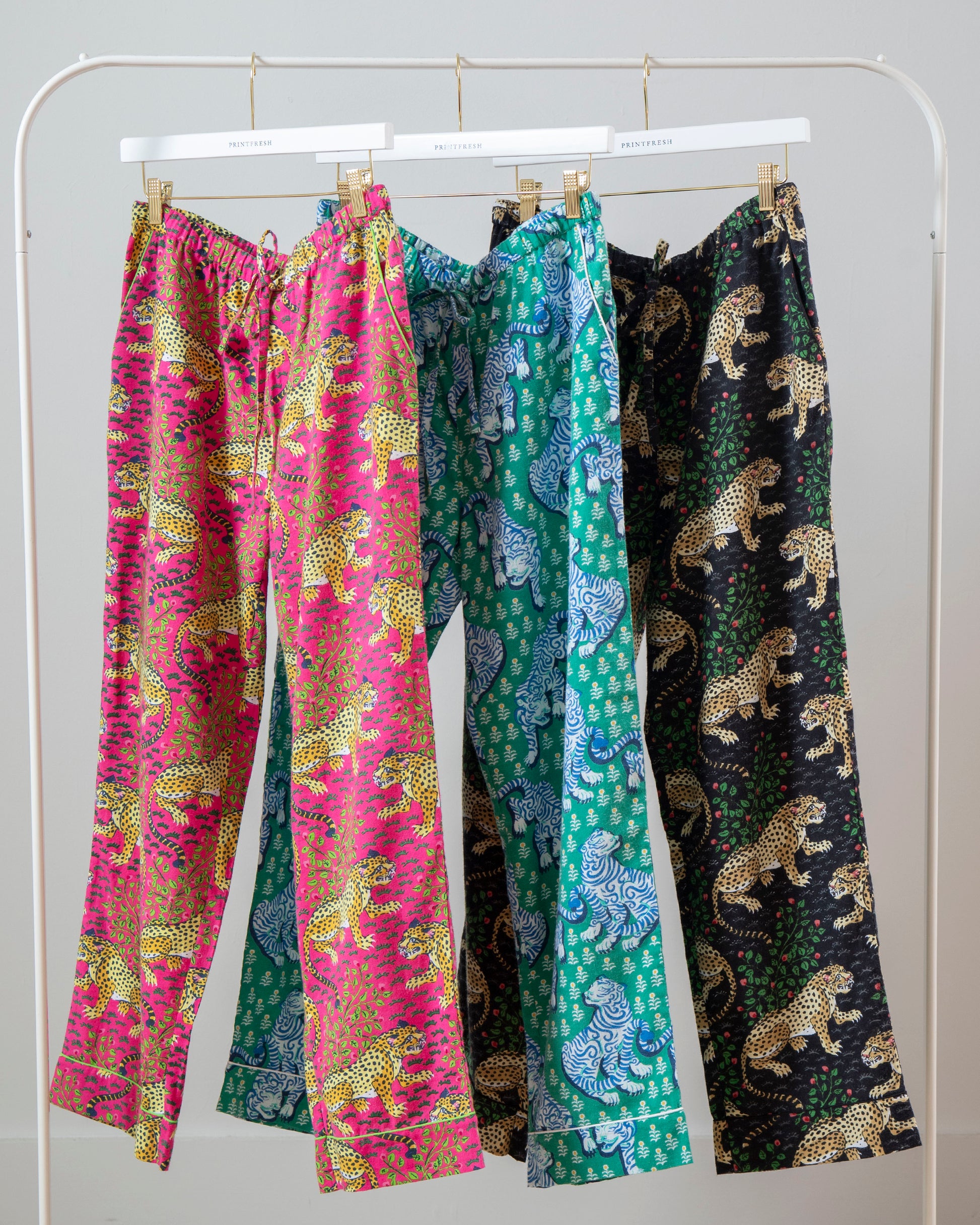 Big Cats- 3-Pack Lightweight Flannel PJ Pants - Hot Pink/Jade/Ink - Printfresh