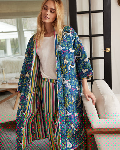 Must Love Dogs - Reversible Quilted Robe - Indigo - Printfresh