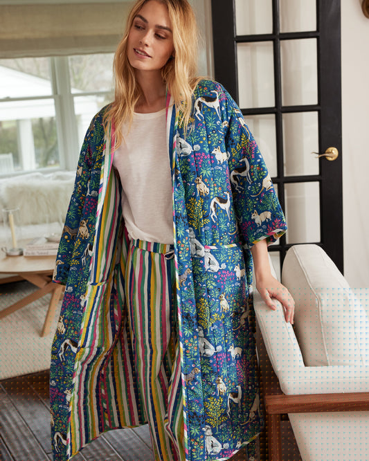 Must Love Dogs - Reversible Quilted Robe - Indigo - Printfresh