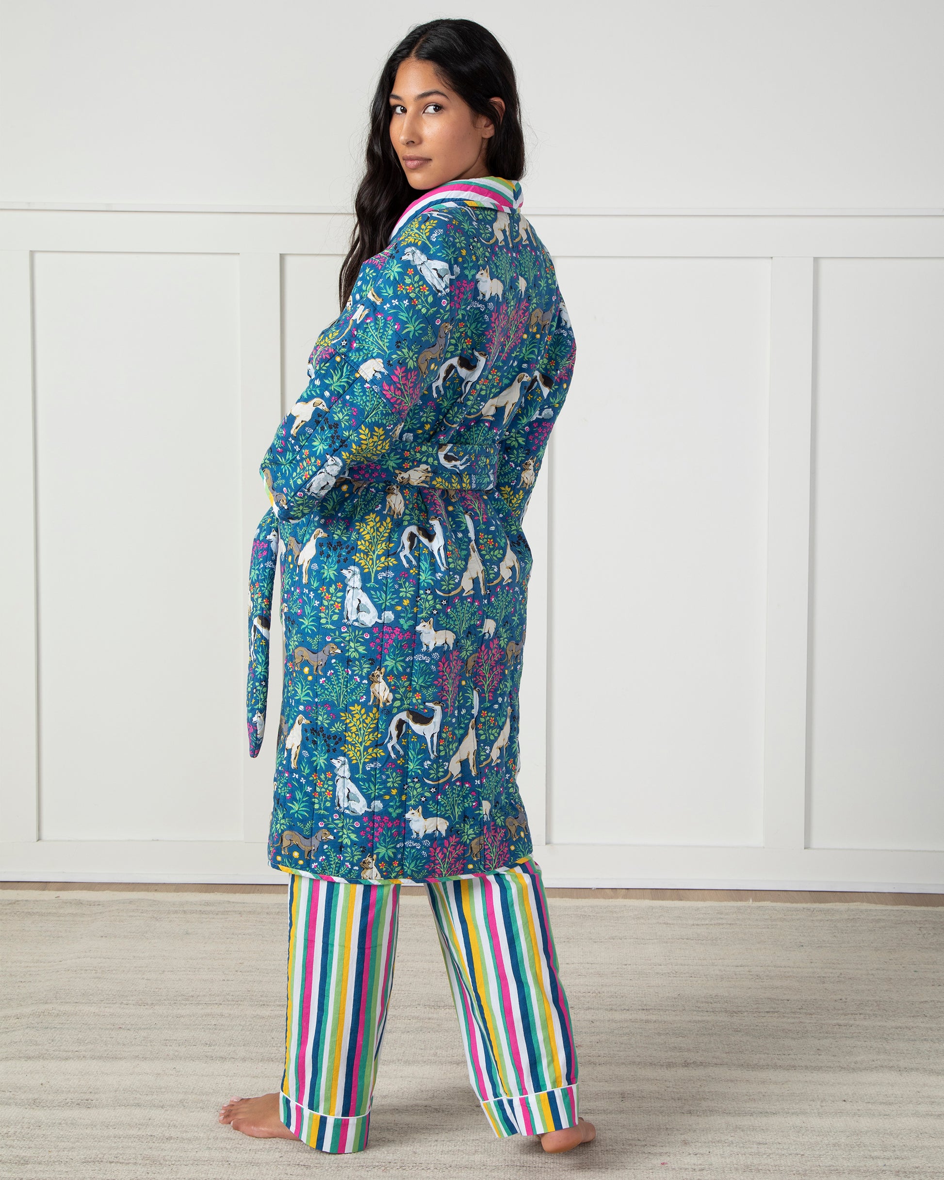 Must Love Dogs - Reversible Quilted Robe - Indigo - Printfresh