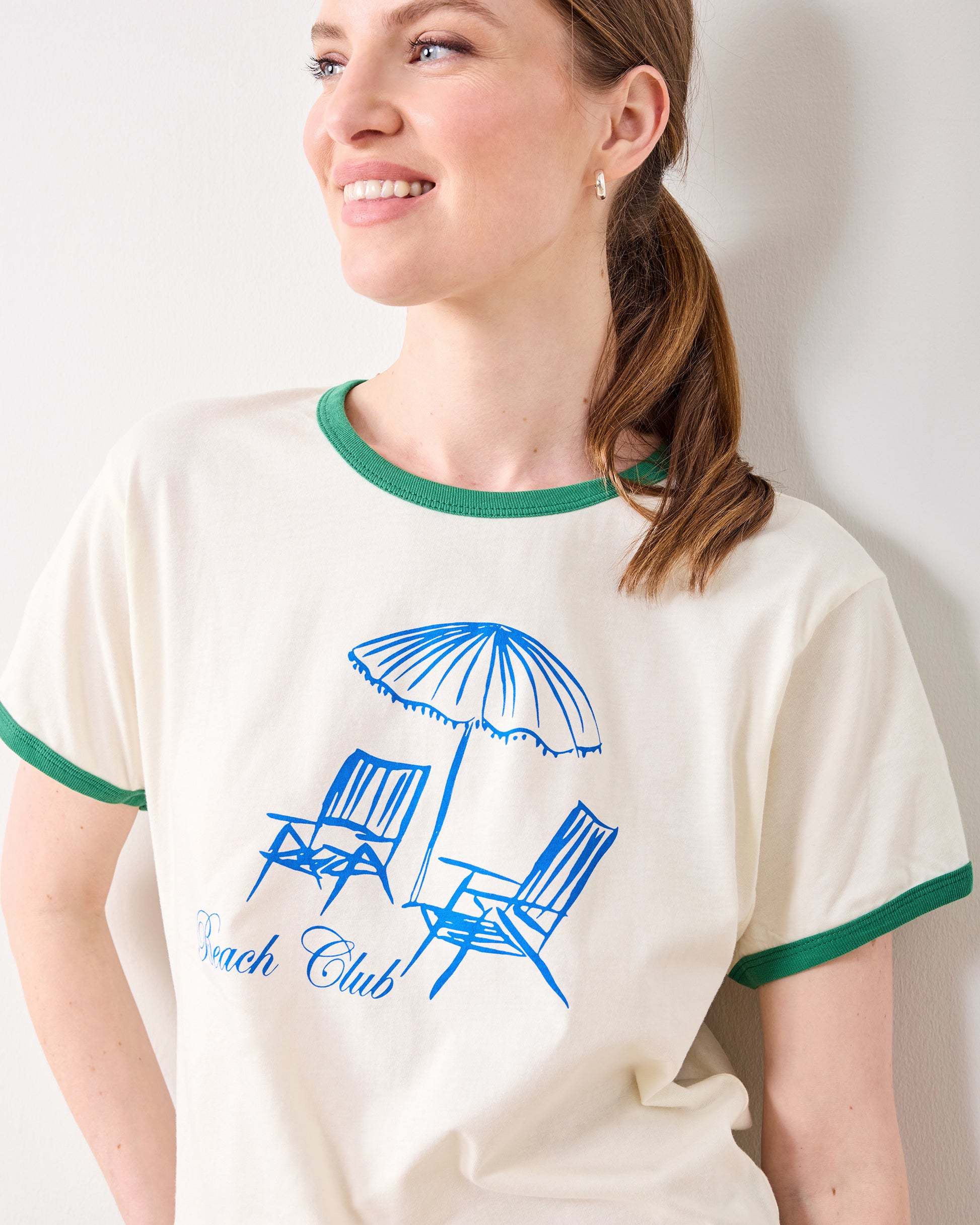 Natural/Green - Beach Club Ringer Graphic Tee - Oat Collective - Printfresh