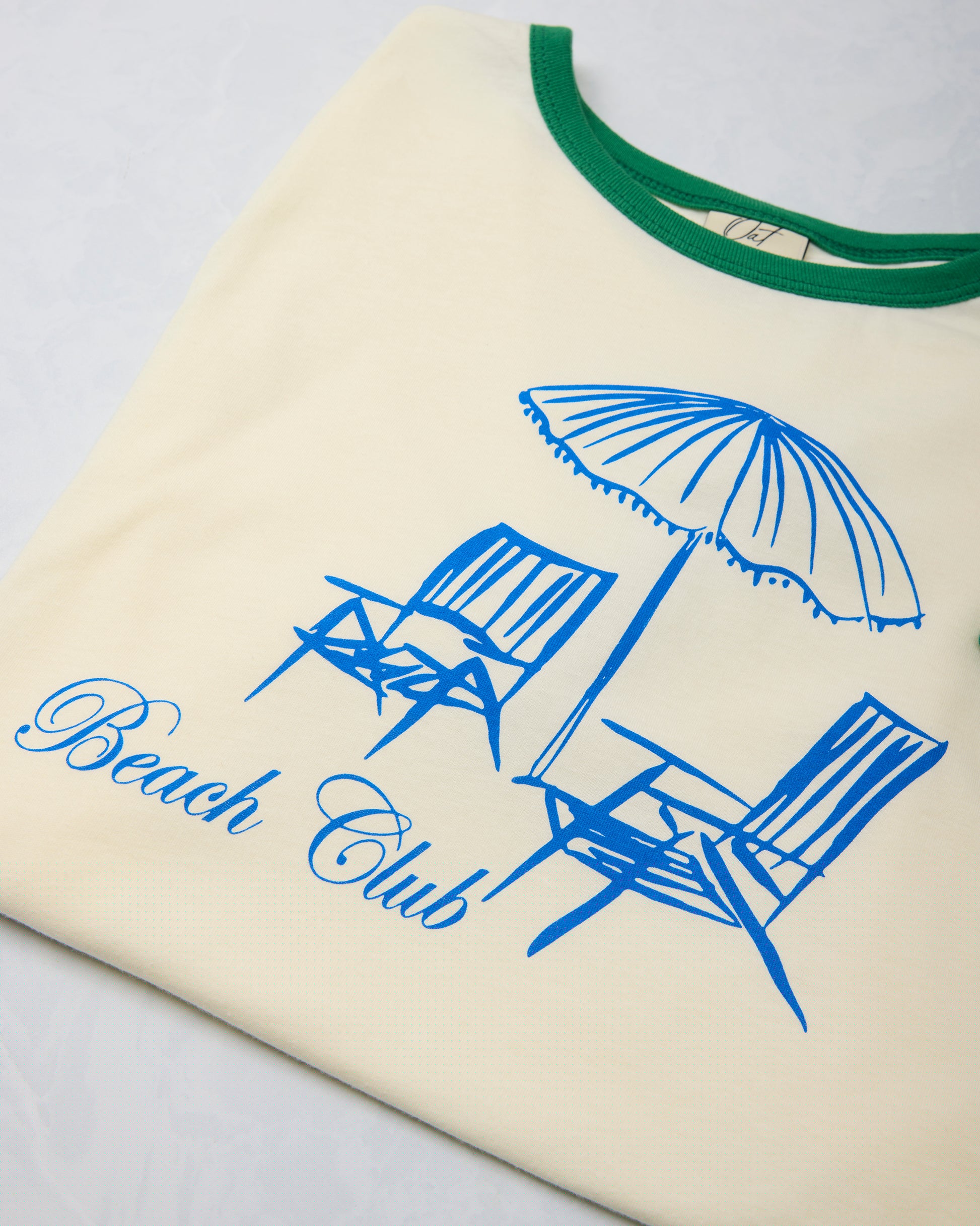 Natural/Green - Beach Club Ringer Graphic Tee - Oat Collective - Printfresh