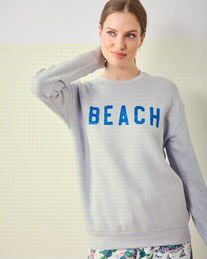 Light Blue - Beach Graphic Sweatshirt - Oat Collective - Printfresh