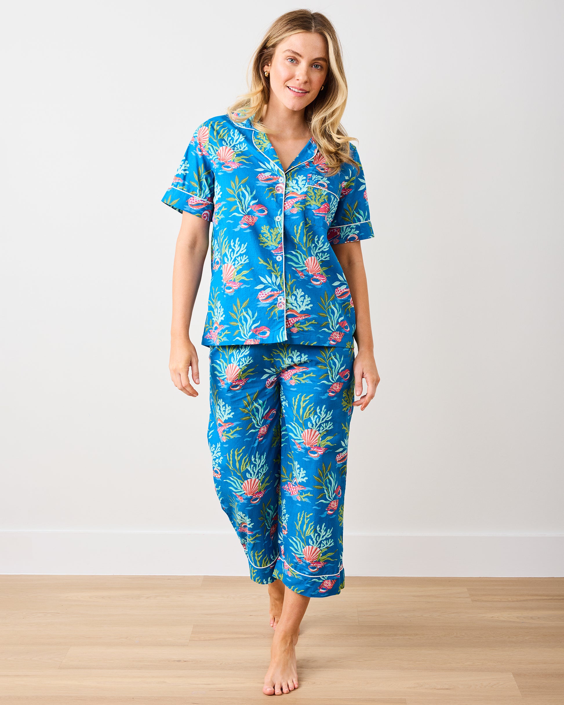 Coral & Conch - Short Sleeve Top & Cropped Pants Set - Ocean Breeze - Printfresh