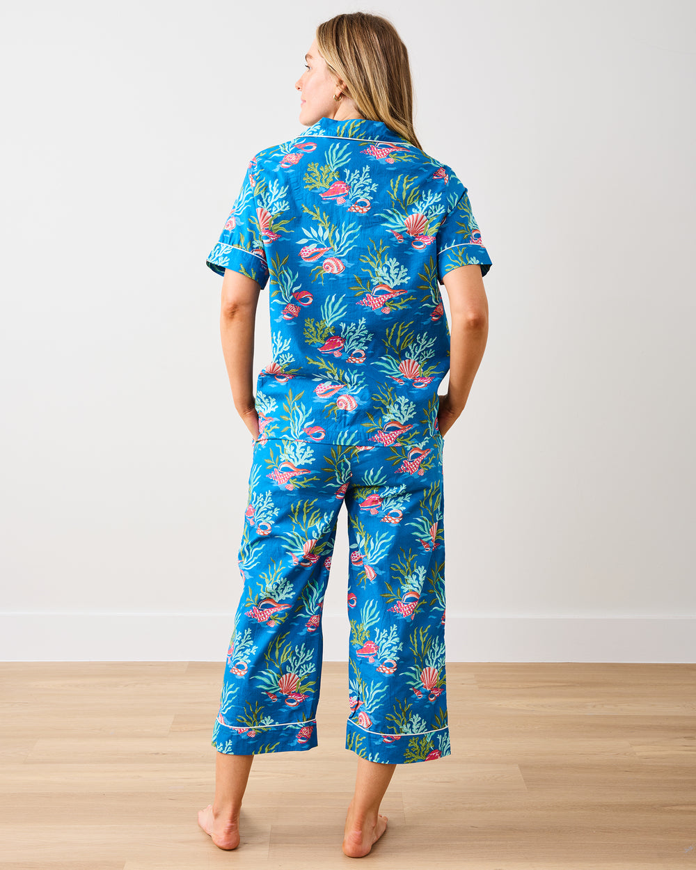 Coral & Conch - Short Sleeve Top & Cropped Pants Set - Ocean Breeze - Printfresh