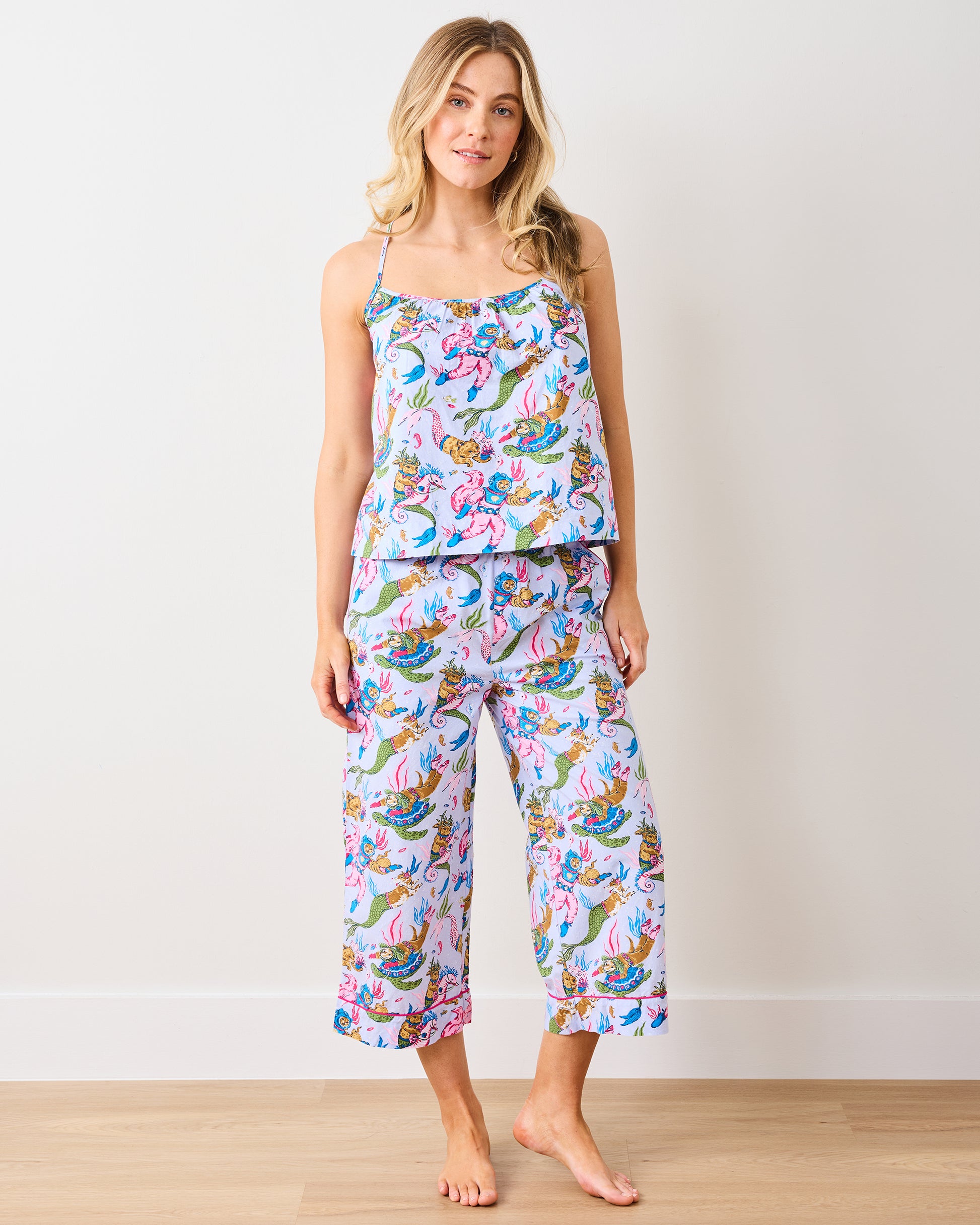 Deep Sea Divers - Cami Cropped PJ Pant Set - Lavender Sorbet - Printfresh