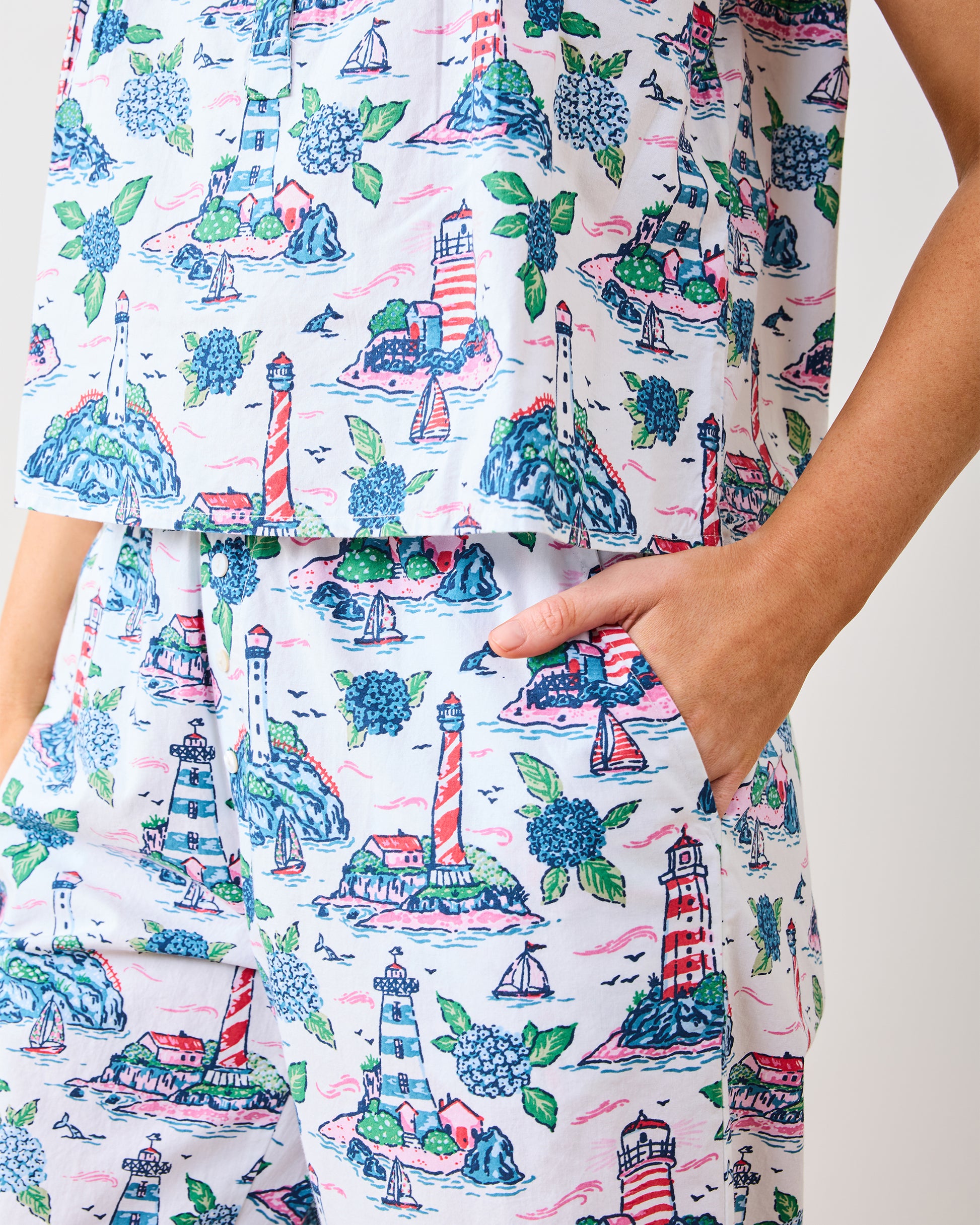 Lighthouse Keeper - Pintuck Cropped Pant Set - Cloud - Printfresh