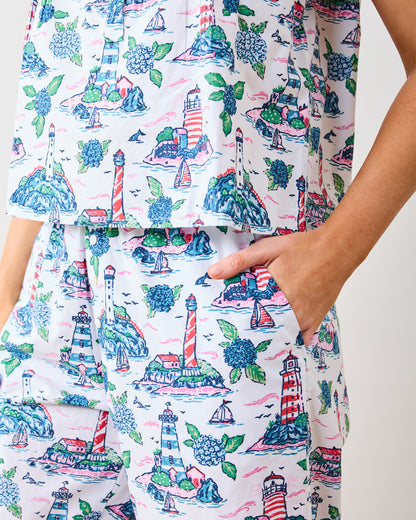 Lighthouse Keeper - Pintuck Cropped Pant Set - Cloud - Printfresh