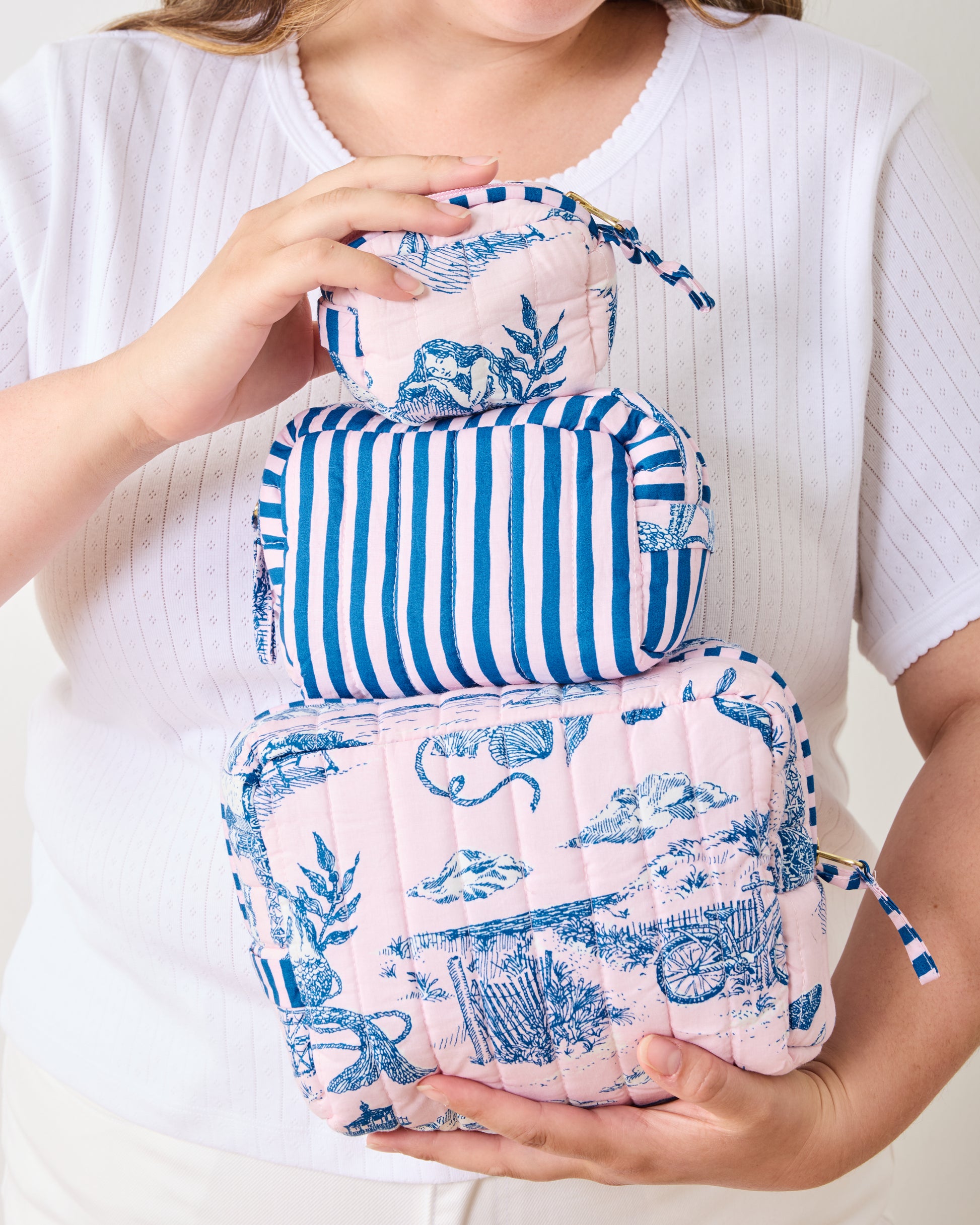 Mermaid Toile - Three's Best Pouch Set - Blush - Printfresh