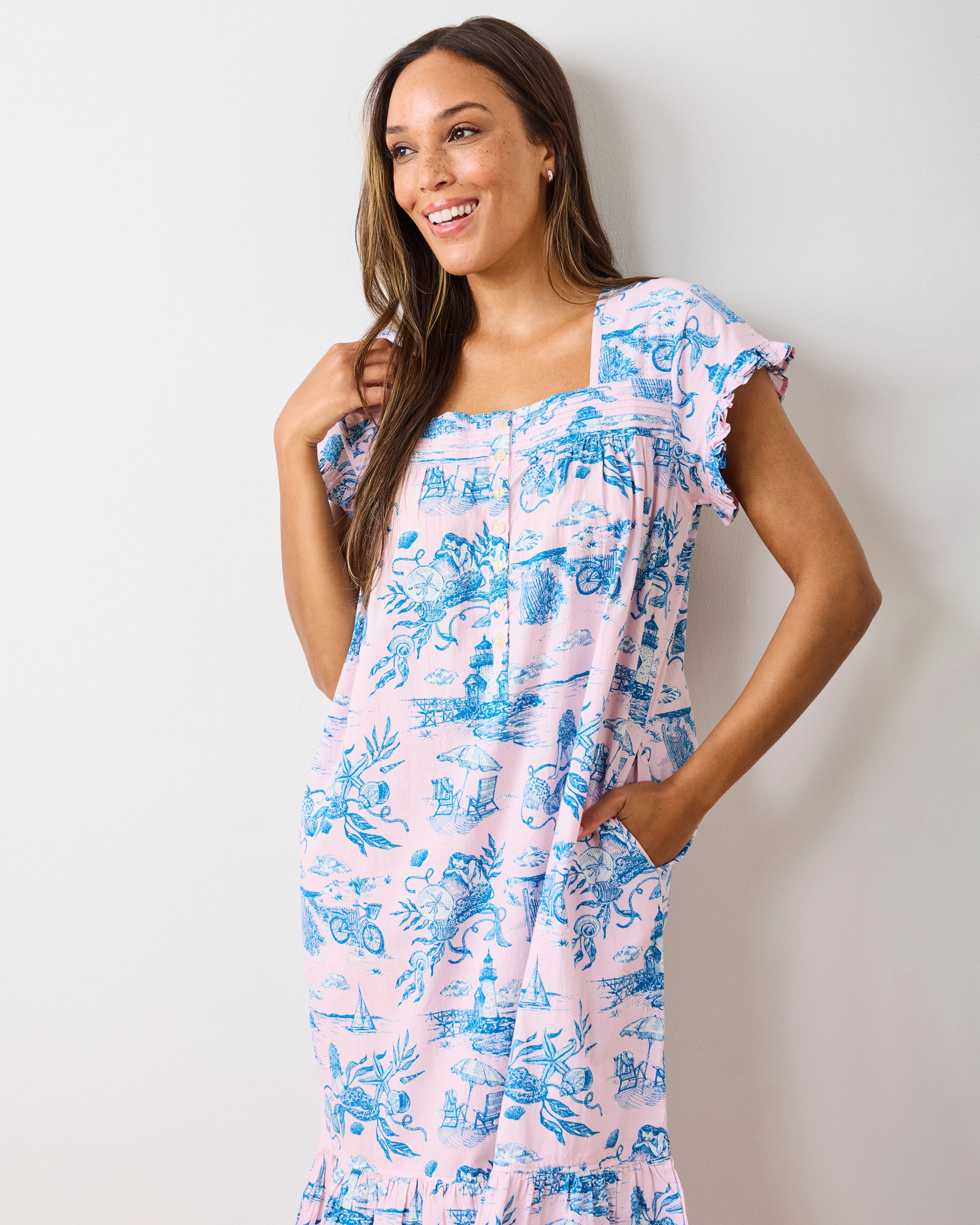 Mermaid Toile - Daylight Nightgown - Blush - Printfresh