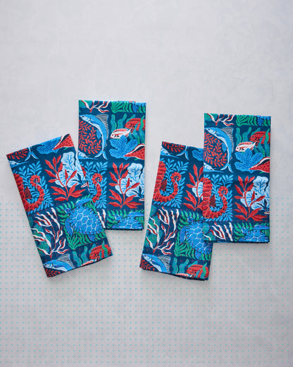 Stained Glass Sea - Dinner Napkins Set Of 4 - Seaside Blue - Printfresh