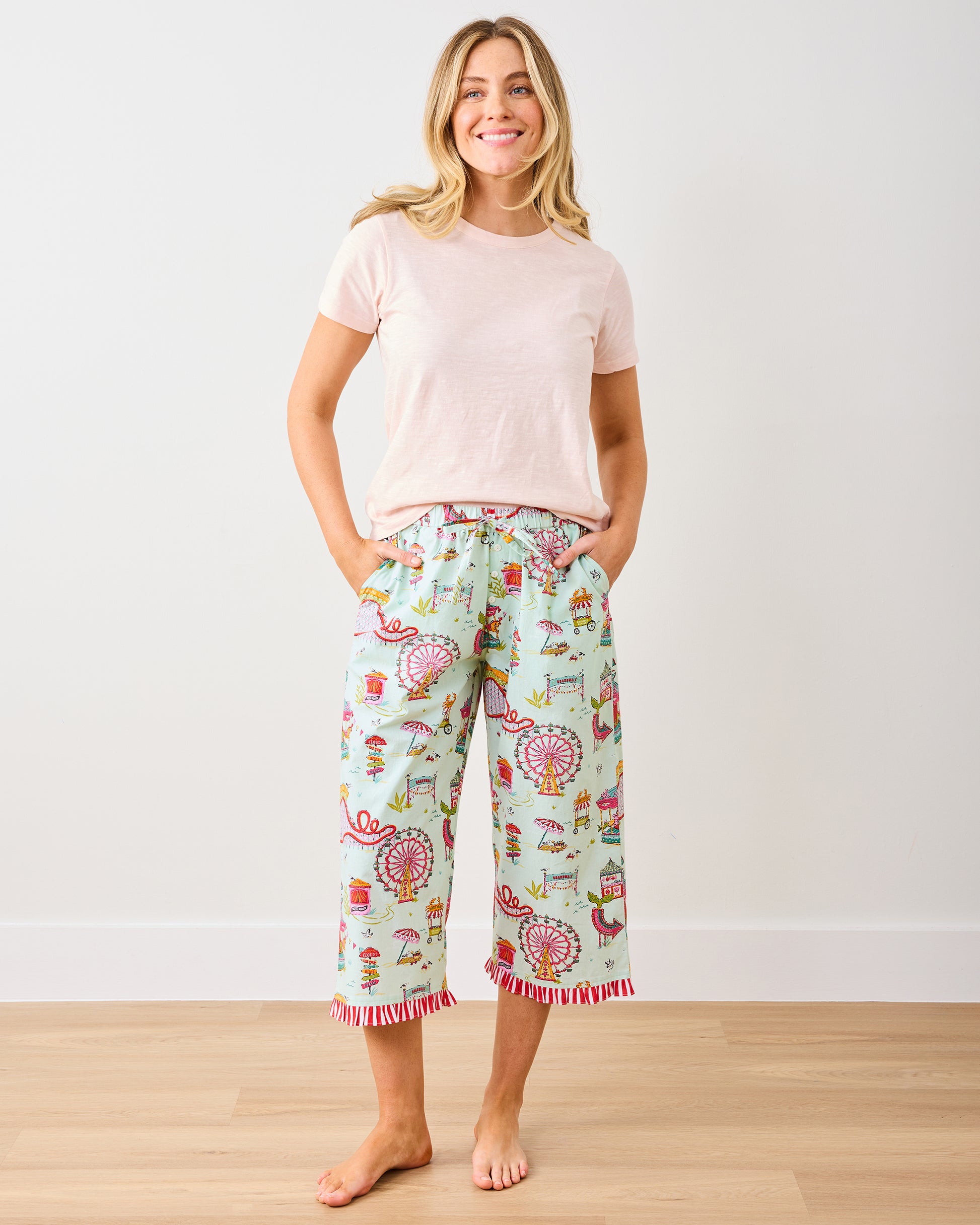 Seaside Rides - Ruffle Cropped Pants - Mint Taffy - Printfresh