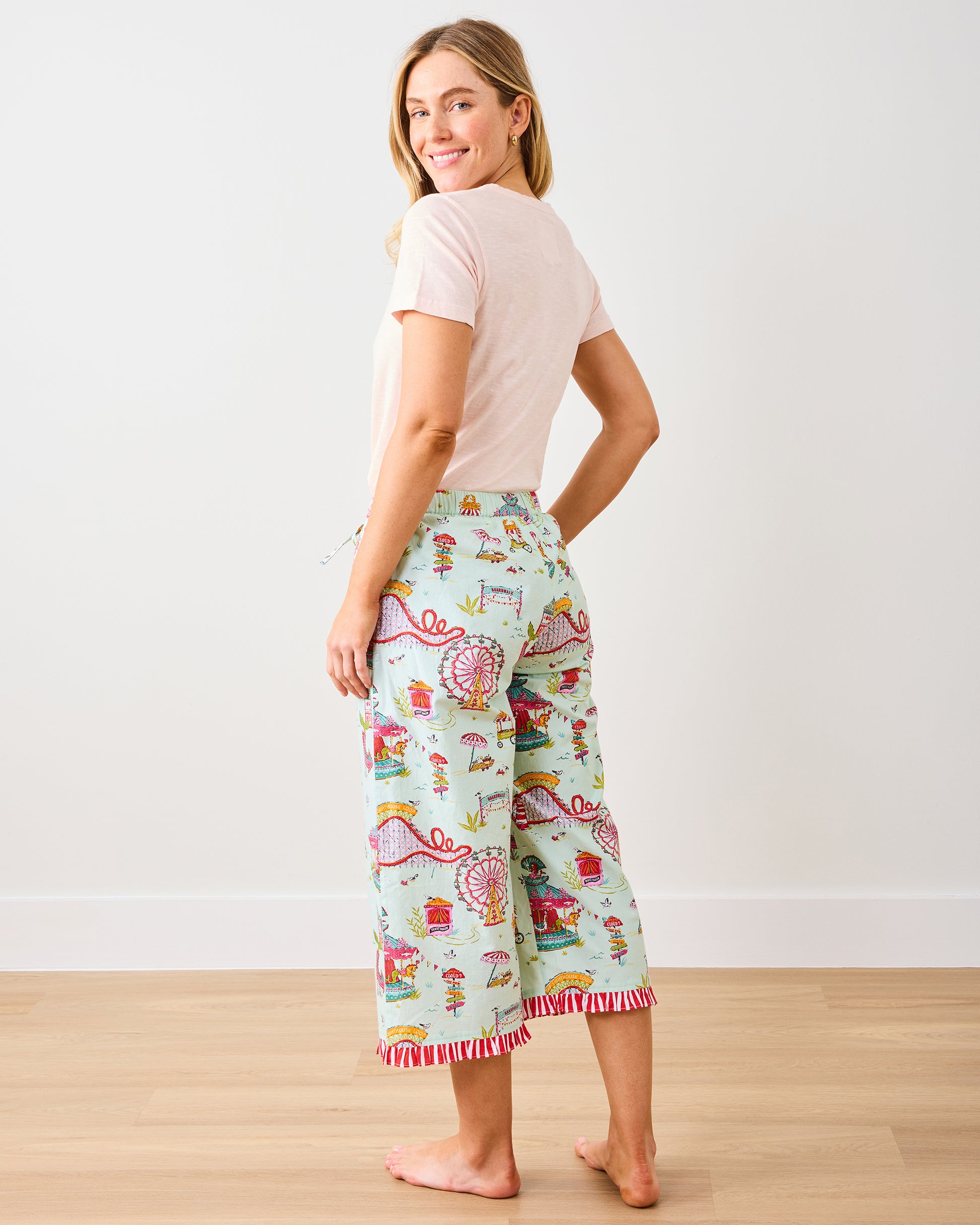 Seaside Rides - Ruffle Cropped Pants - Mint Taffy - Printfresh