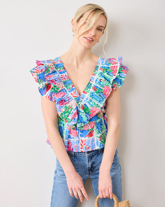 Stained Glass Sea - Lola Blouse - Cloud - Printfresh