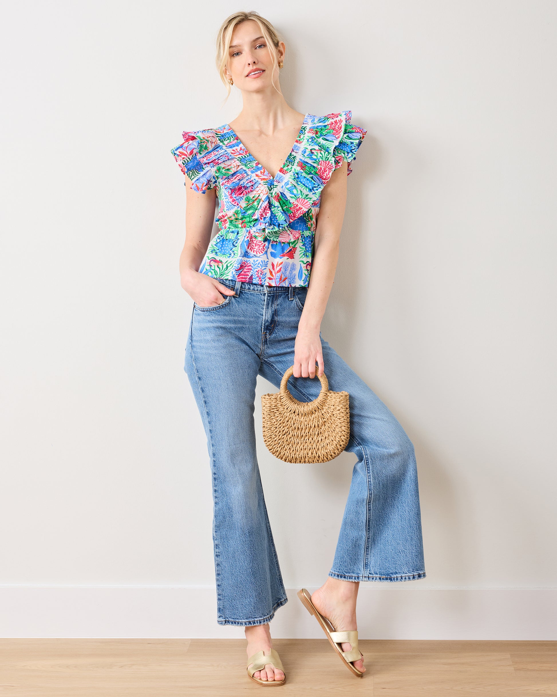 Stained Glass Sea - Lola Blouse - Cloud - Printfresh