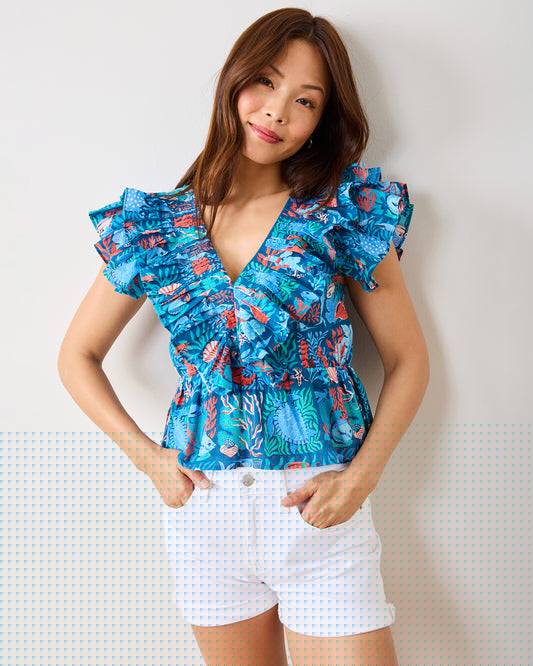 Stained Glass Sea - Lola Blouse - Seaside Blue - Printfresh