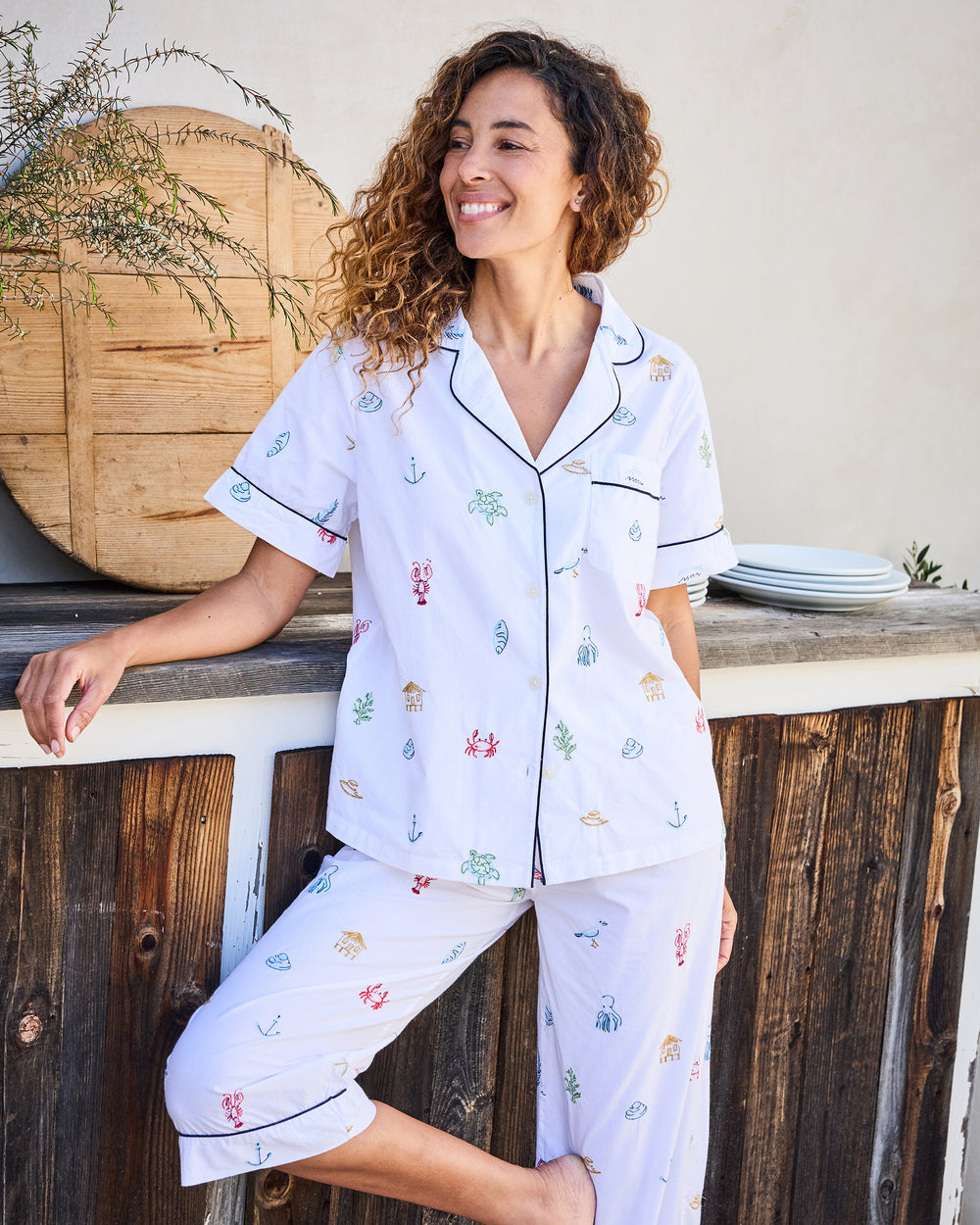 Summer Essentials - Short Sleeve Top & Cropped Pants Set - Cloud - Printfresh