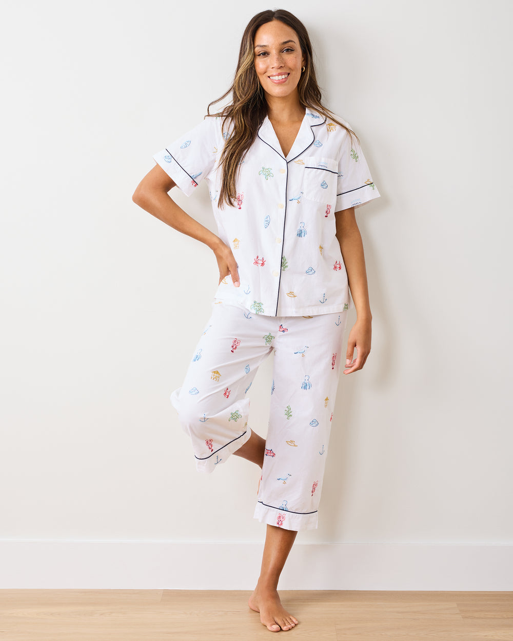 Summer Essentials - Short Sleeve Top & Cropped Pants Set - Cloud - Printfresh