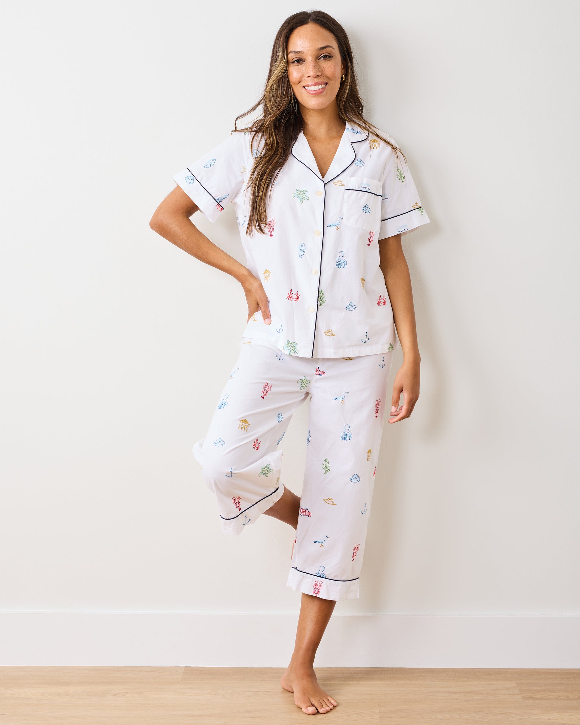 Summer Essentials - Short Sleeve Top & Cropped Pants Set - Cloud - Printfresh