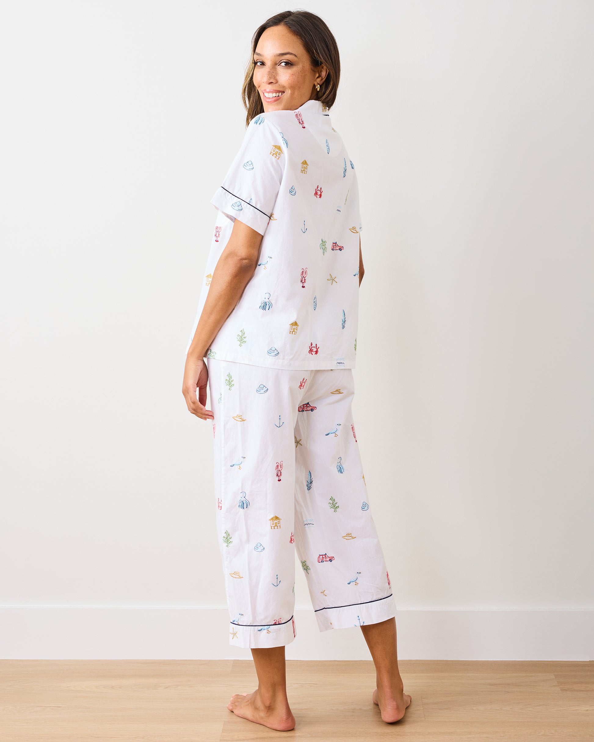 Summer Essentials - Short Sleeve Top & Cropped Pants Set - Cloud - Printfresh