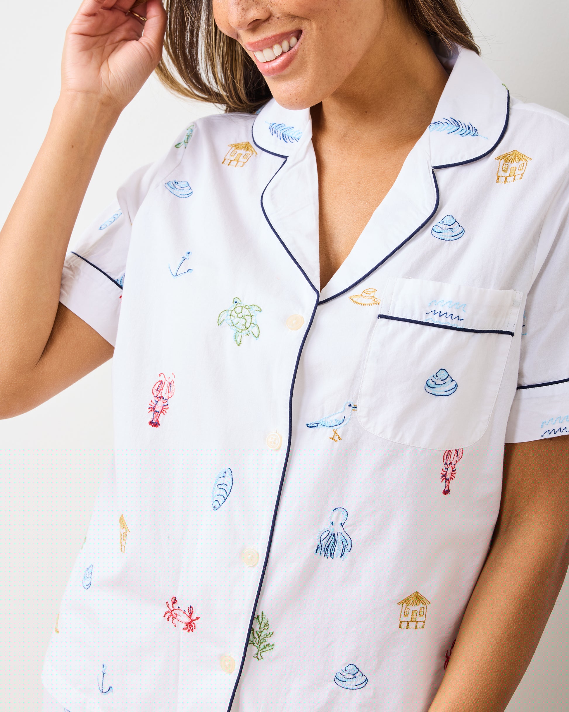 Summer Essentials - Short Sleeve Top & Cropped Pants Set - Cloud - Printfresh