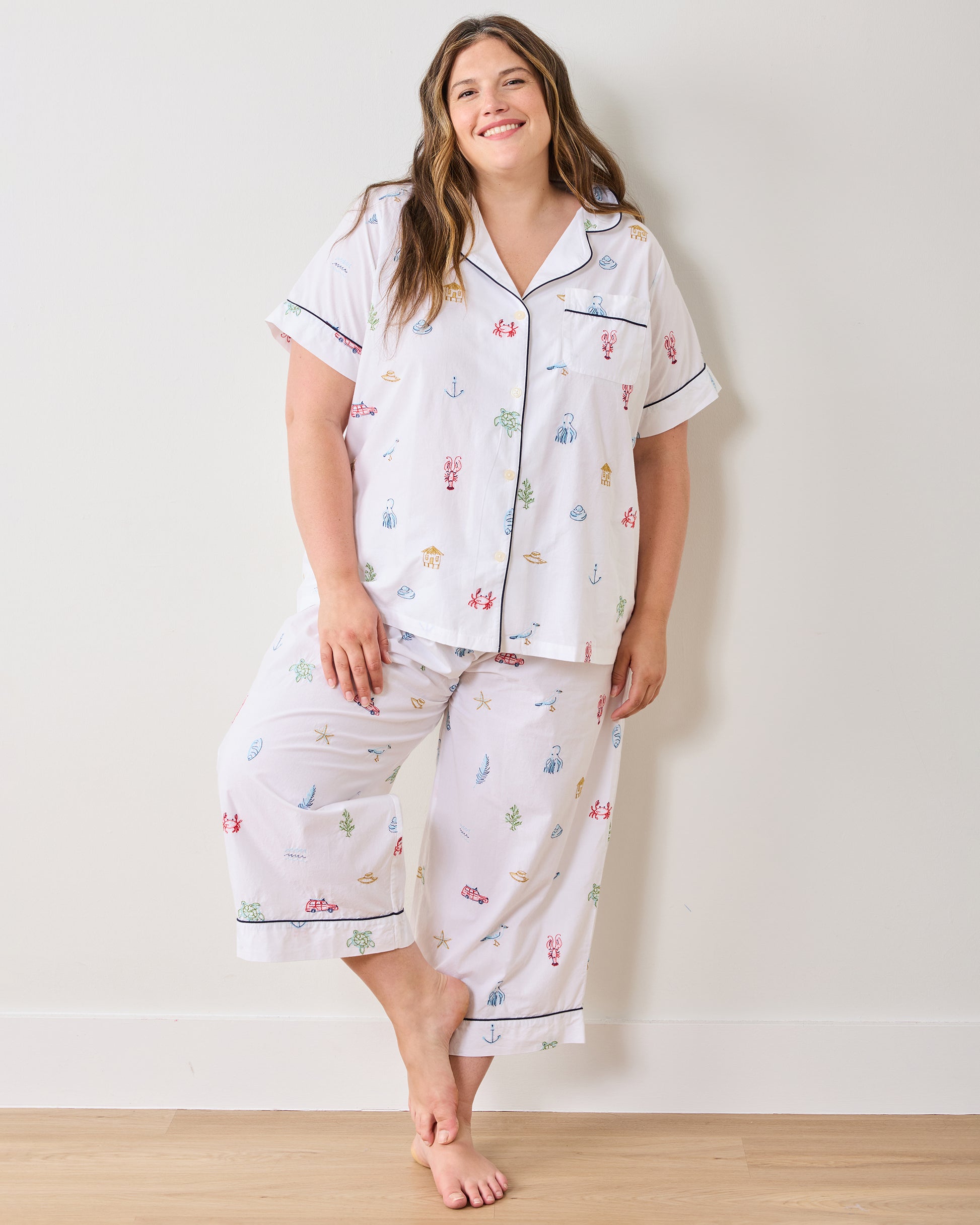 Summer Essentials - Short Sleeve Top & Cropped Pants Set - Cloud - Printfresh