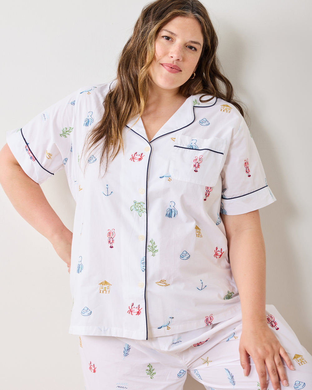 Summer Essentials - Short Sleeve Top & Cropped Pants Set - Cloud - Printfresh