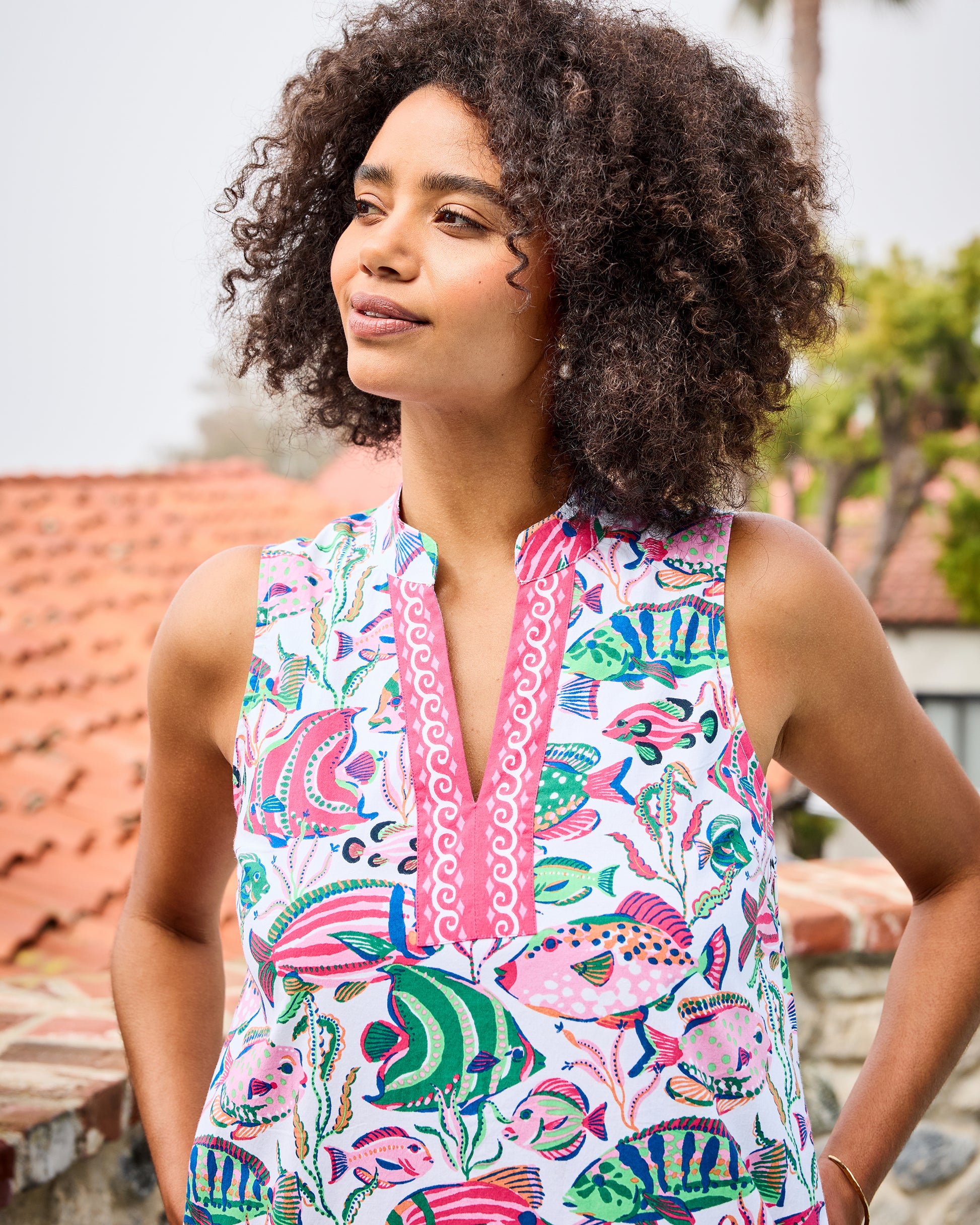 Tropical Fish - Ocean View Long Tunic Dress - Cloud - Printfresh