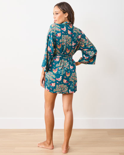 Hen House - Eco Satin Glam Mini Robe - Navy - Printfresh
