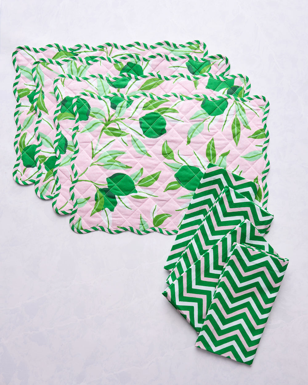 Lime Zest - Set of 4 Placemats & Napkins Bundle - Pink Salt - Printfresh