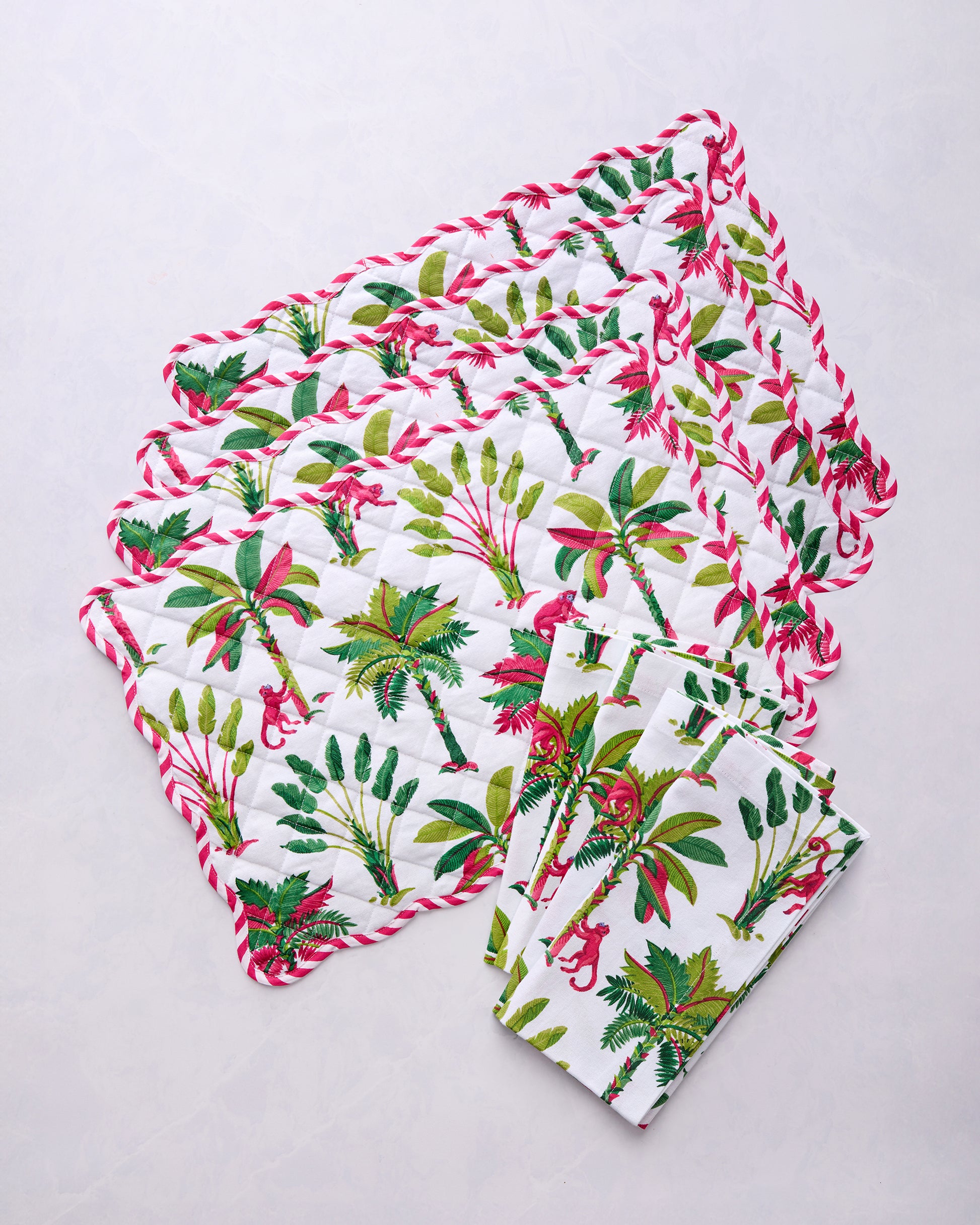 Royal Palms - Set of 4 Placemats & Napkins Bundle - Pink Basil - Printfresh