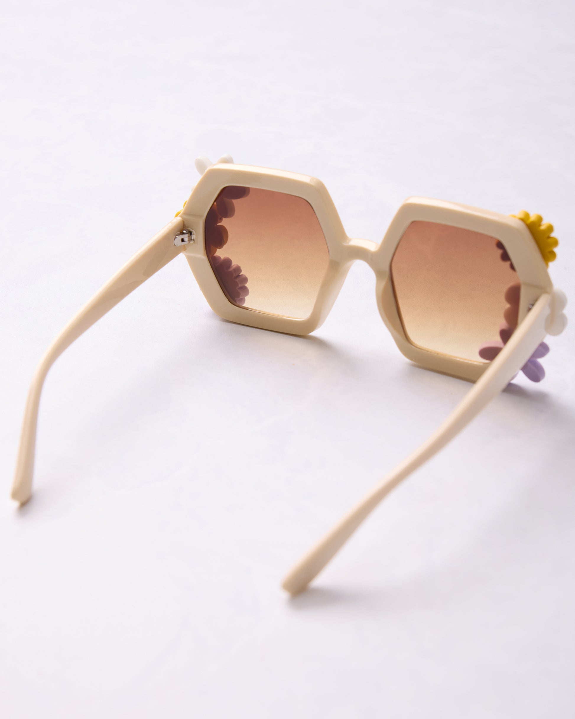 White - Flower Power Women's Retro Sunglasses - Glitter Biscuits - Printfresh