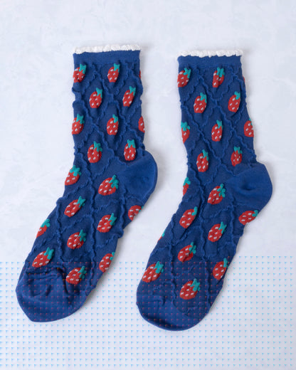 Blue Strawberry - Retro Casual Socks - Tiepology - Printfresh