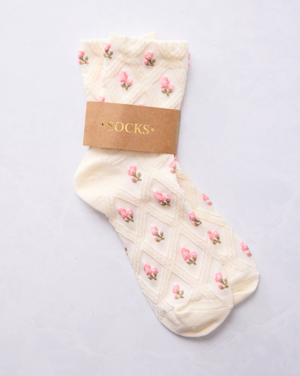 Cream Pink - Floral Casual Socks - Tiepology - Printfresh