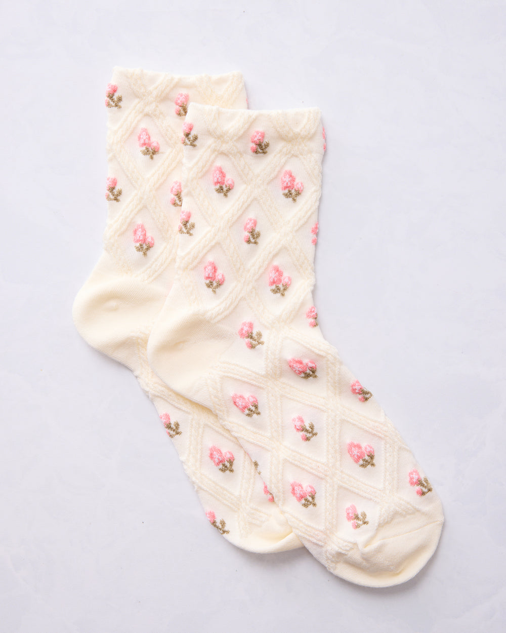 Cream Pink - Floral Casual Socks - Tiepology - Printfresh