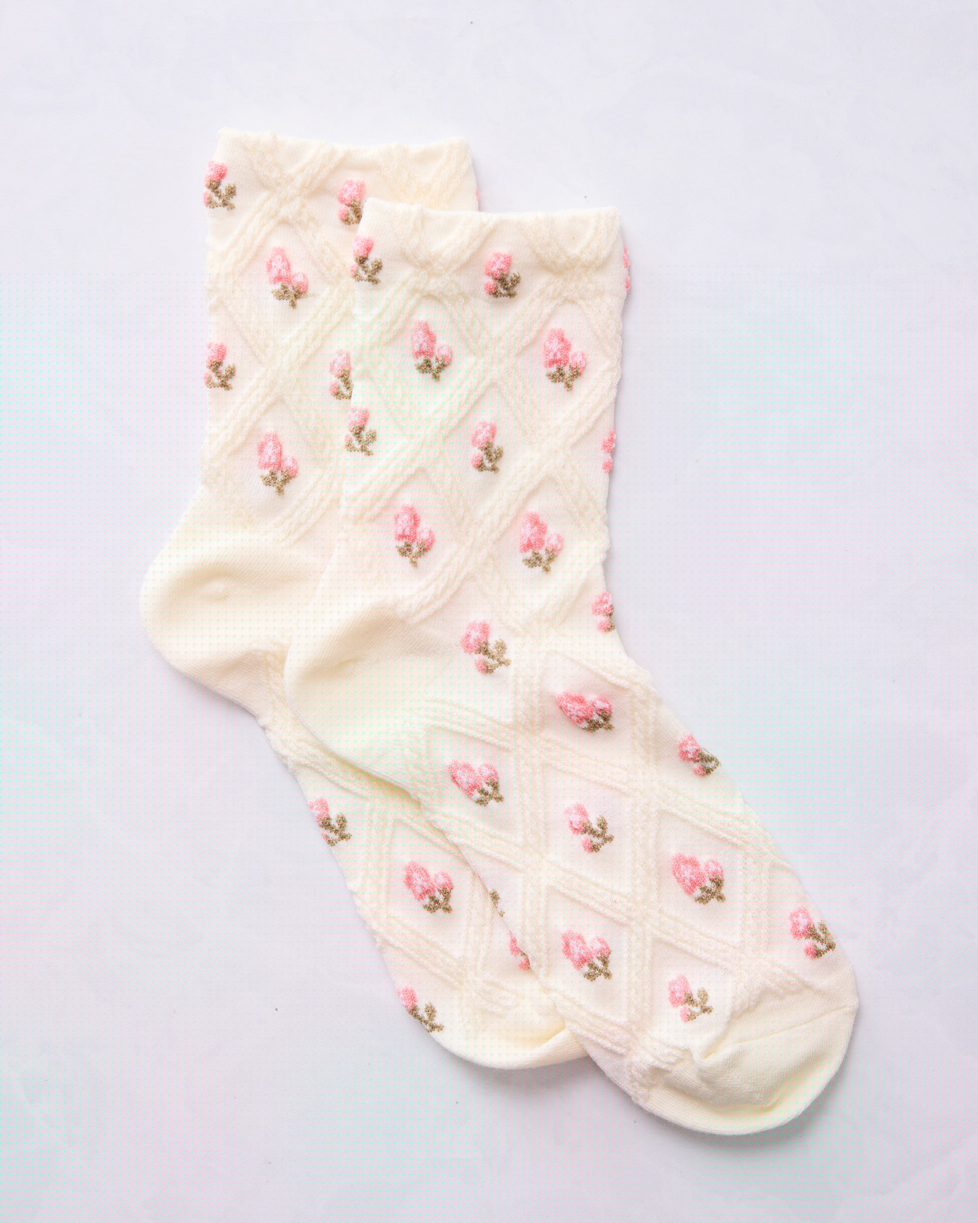 Cream Pink - Floral Casual Socks - Tiepology - Printfresh