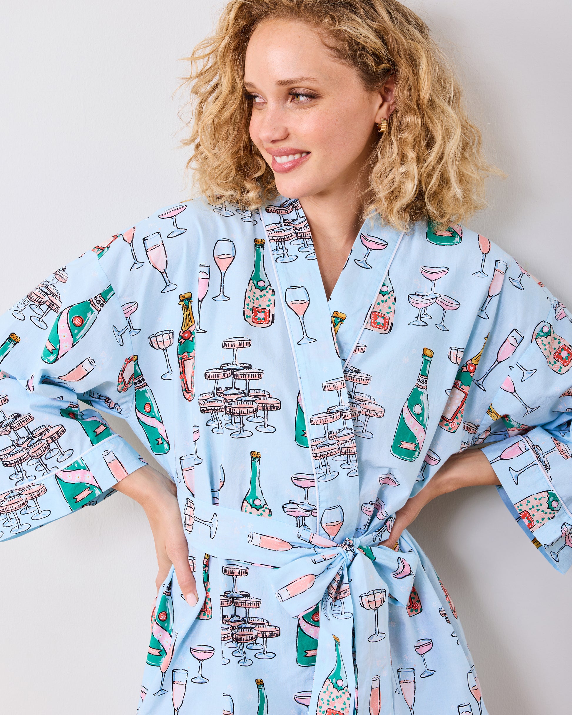 Champagne Tower - Getting Ready Robe - Soft Blue - Printfresh