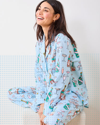 Champagne Tower - Long PJ Set - Soft Blue - Printfresh