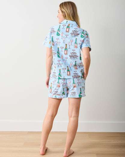 Champagne Tower - Short PJ Set - Soft Blue - Printfresh