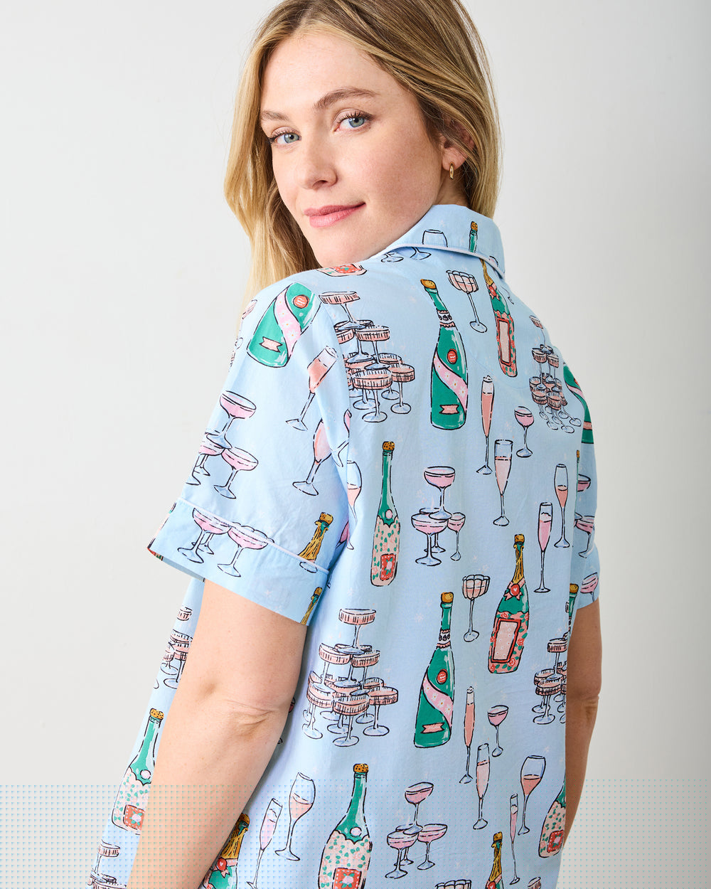 Champagne Tower - Short PJ Set - Soft Blue - Printfresh