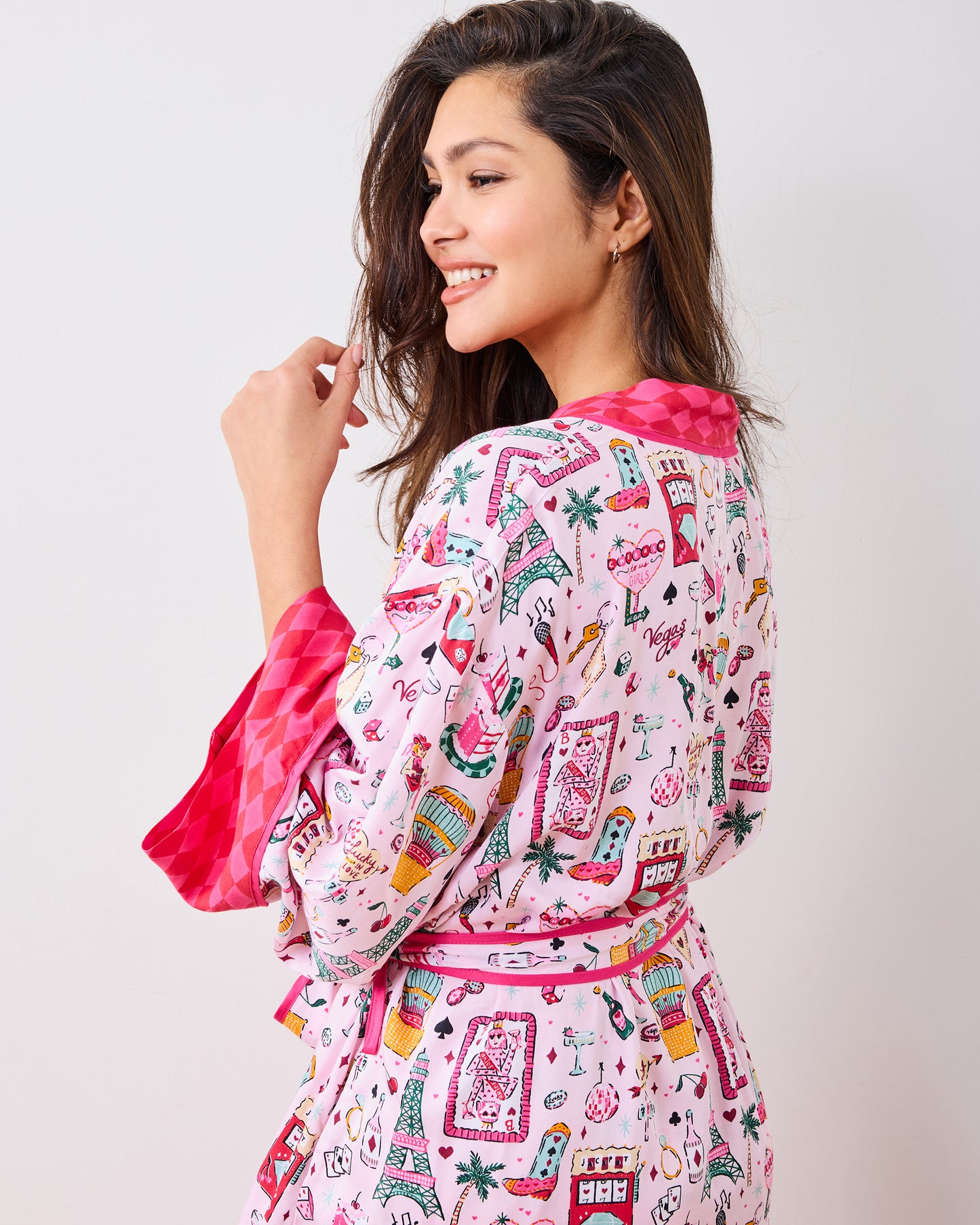Viva Las Vegas - Eco Satin Robe - Lucky Pink - Printfresh